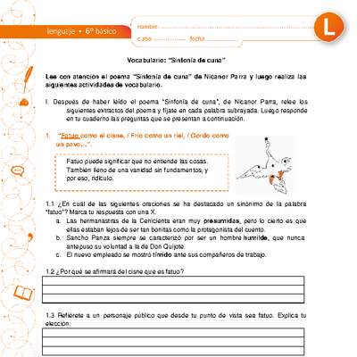 Vocabulario "Sinfonía de cuna" Vocabulario "Sinfonía de cuna"