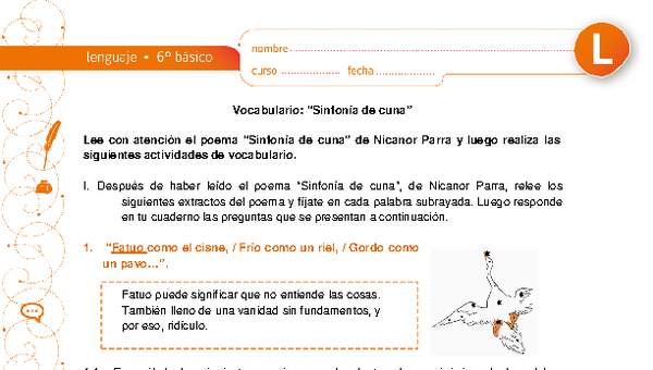Vocabulario "Sinfonía de cuna" Vocabulario "Sinfonía de cuna"