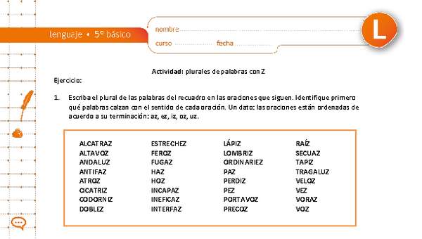 Plurales de palabras con Z Plurales de palabras con Z
