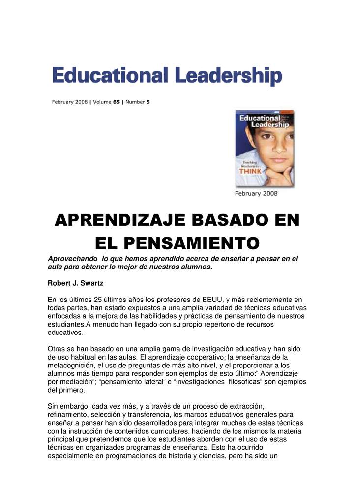 Aprendizaje Basado en el Pensamiento (Educational Leadership)