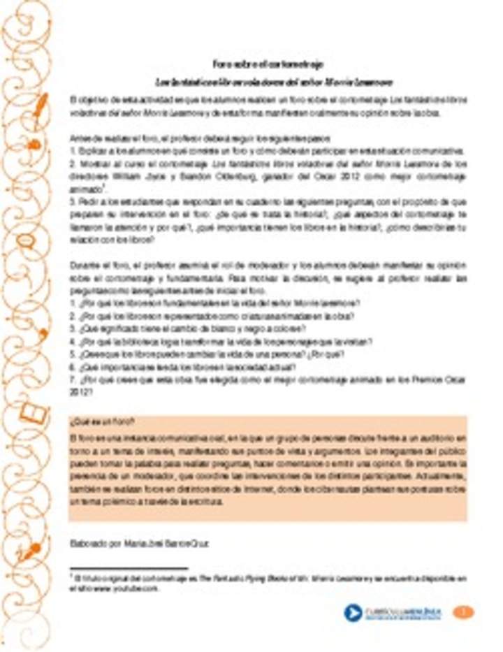 Foro sobre el cortometraje Los fantásticos libros voladores del señor Morris Lessmore Foro sobre el cortometraje Los fantásticos libros voladores del señor Morris Lessmore