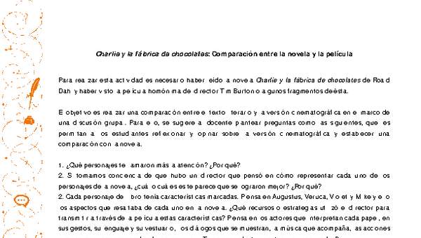 Charlie y la fábrica de chocolates: Comparación entre la novela y la película Charlie y la fábrica de chocolates: Comparación entre la novela y la película