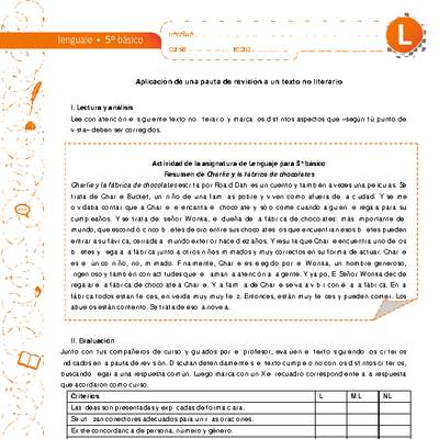 Aplicación de una pauta de revisión a un texto no literario Aplicación de una pauta de revisión a un texto no literario