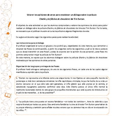 Valorar las opiniones de otros para establecer un diálogo sobre la película Valorar las opiniones de otros para establecer un diálogo sobre la película
