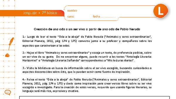 Creación de una oda a un ser vivo a partir de una oda de Pablo Neruda Creación de una oda a un ser vivo a partir de una oda de Pablo Neruda