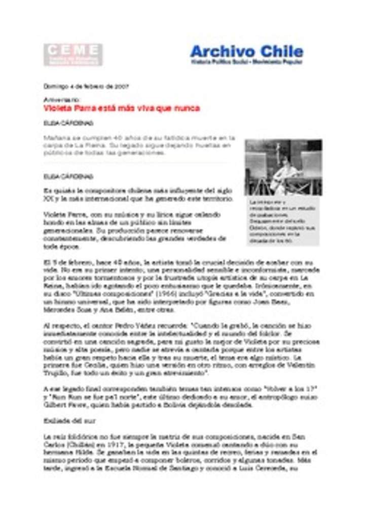 Violeta Parra está más viva que nunca Violeta Parra está más viva que nunca