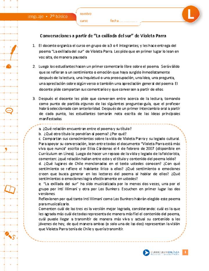 Conversaciones a partir de "La exiliada del sur" de Violeta Parra Conversaciones a partir de "La exiliada del sur" de Violeta Parra