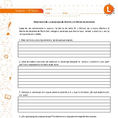 Descripción de un personaje de "Charlie y la fábrica de chocolate" Descripción de un personaje de "Charlie y la fábrica de chocolate"