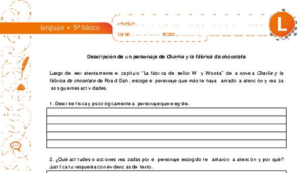 Descripción de un personaje de "Charlie y la fábrica de chocolate" Descripción de un personaje de "Charlie y la fábrica de chocolate"