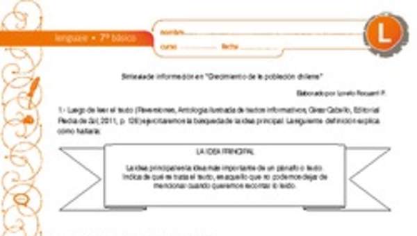 Síntesis de información en "Crecimiento de la población chilena" Síntesis de información en "Crecimiento de la población chilena"