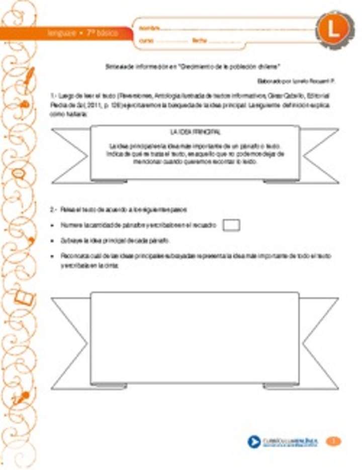 Síntesis de información en "Crecimiento de la población chilena" Síntesis de información en "Crecimiento de la población chilena"