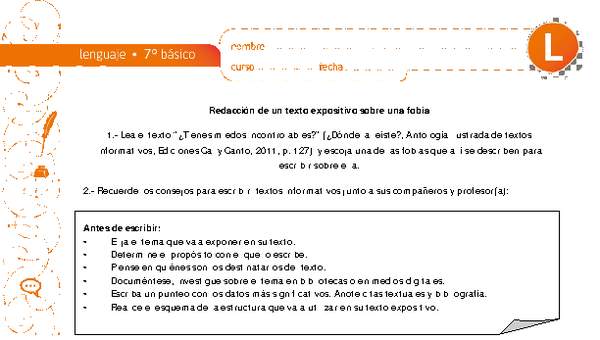 Redacción de un texto expositivo sobre una fobia Redacción de un texto expositivo sobre una fobia