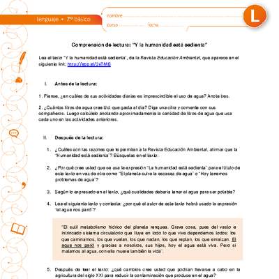 Comprensión de lectura: Y la humanidad está sedienta Comprensión de lectura: Y la humanidad está sedienta
