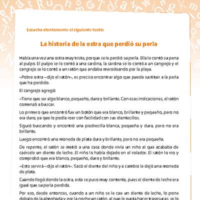 Comprensión La ostra que perdió su perla Comprensión La ostra que perdió su perla