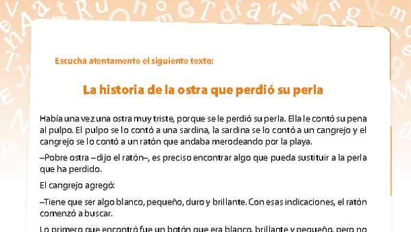 Comprensión La ostra que perdió su perla Comprensión La ostra que perdió su perla