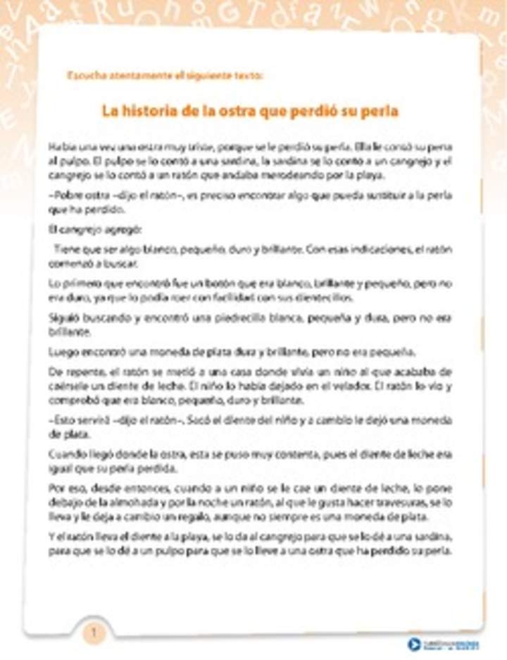 Comprensión La ostra que perdió su perla Comprensión La ostra que perdió su perla