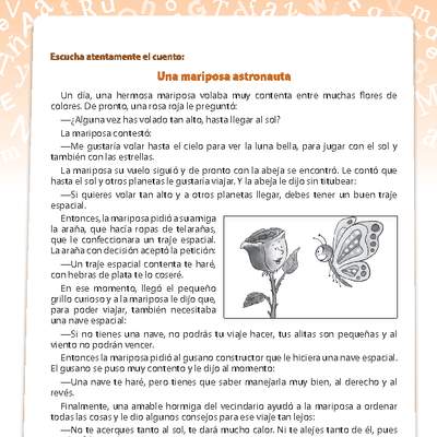 Comprensión Una mariposa astronauta Comprensión Una mariposa astronauta