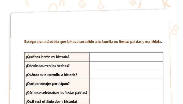 Escritura relato fiestas patrias Escritura relato fiestas patrias