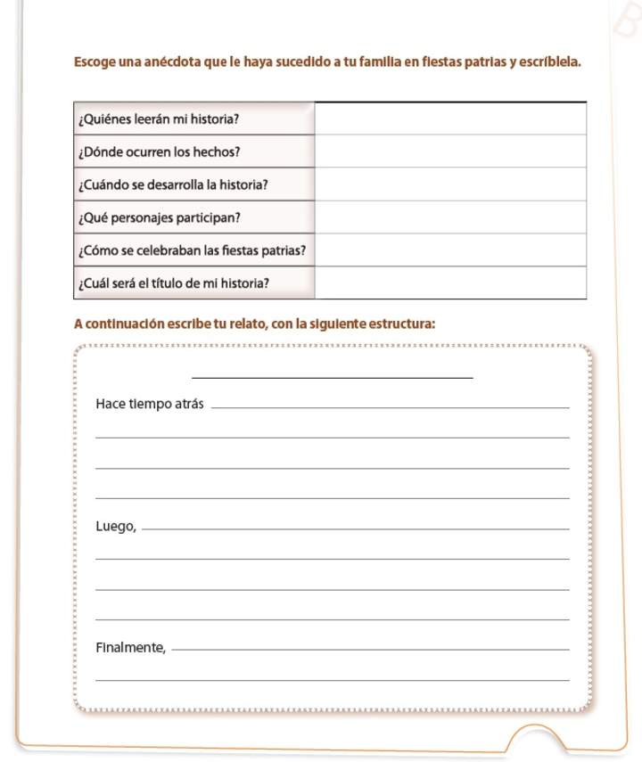 Escritura relato fiestas patrias Escritura relato fiestas patrias
