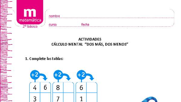 Cálculo mental "Dos más, dos menos" Cálculo mental "Dos más, dos menos"
