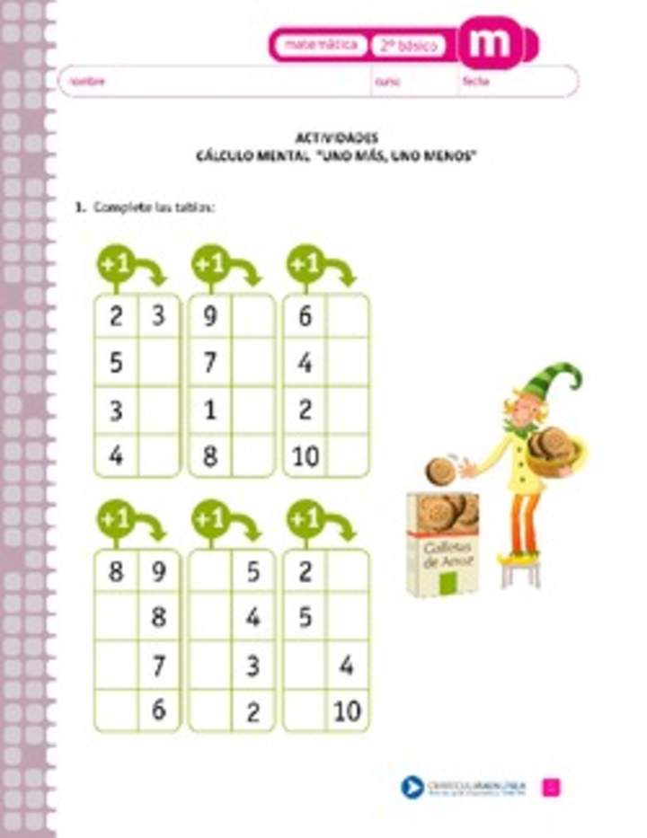 Cálculo mental "Uno más, uno menos" Cálculo mental "Uno más, uno menos"