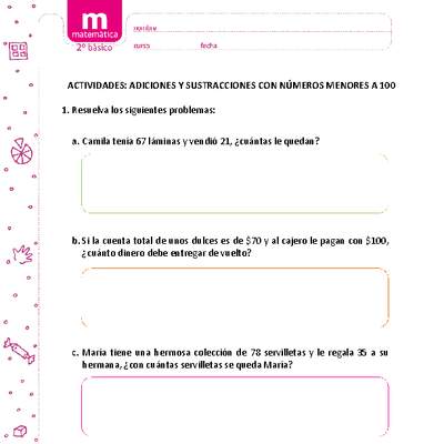 Adiciones y sustracciones con números menores a 100 (IV) Adiciones y sustracciones con números menores a 100 (IV)