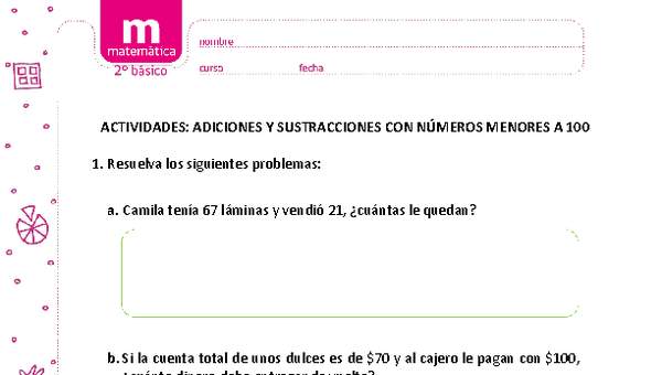 Adiciones y sustracciones con números menores a 100 (IV) Adiciones y sustracciones con números menores a 100 (IV)