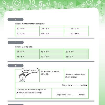 Cálculo mental de adiciones y sustracciones de números menores a 100 Cálculo mental de adiciones y sustracciones de números menores a 100