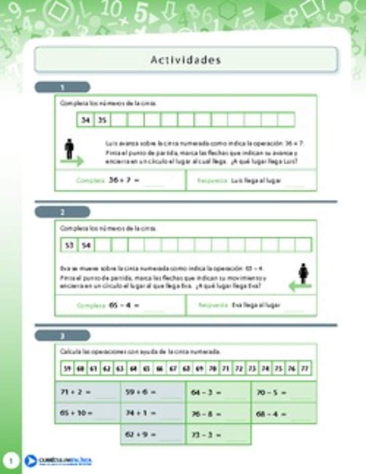 Completar secuencias numéricas y realizar adiciones con ayuda de la cinta numerada Completar secuencias numéricas y realizar adiciones con ayuda de la cinta numerada
