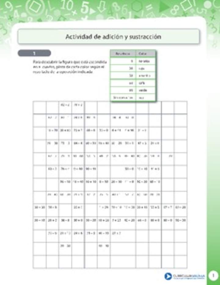 Resolución de adiciones y sustracciones para descubrir una figura Resolución de adiciones y sustracciones para descubrir una figura