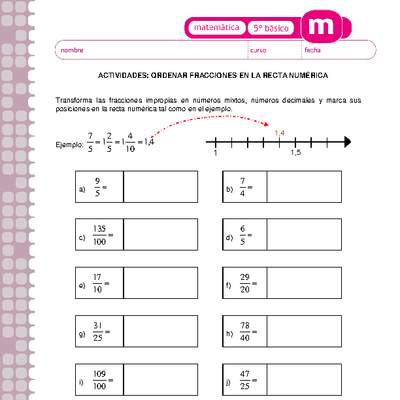 Ordenar fracciones en la recta numérica Ordenar fracciones en la recta numérica
