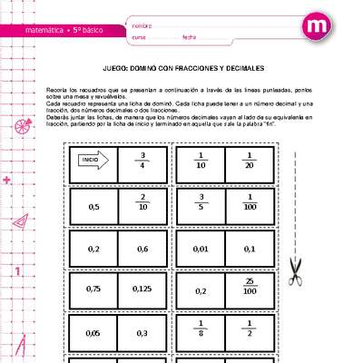 Dominó con fracciones y decimales Dominó con fracciones y decimales