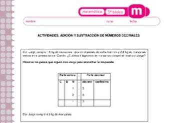 Adición y sustracción de números decimales Adición y sustracción de números decimales