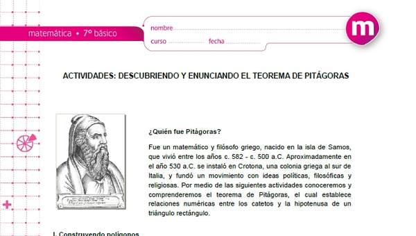Descubriendo y enunciando el Teorema de Pitágoras Descubriendo y enunciando el Teorema de Pitágoras