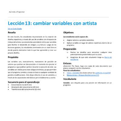 Lección13: cambiar variables con artista