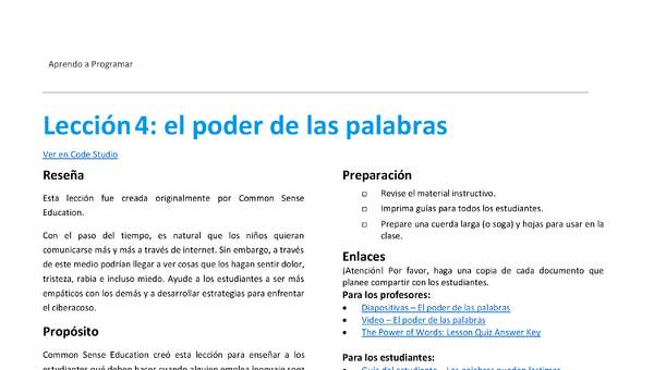 Unidad 1 - Lección4: el poder de las palabras