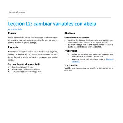 Lección 12: cambiar variables con abeja