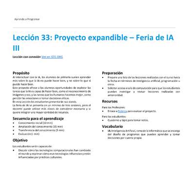 Unidad 4 - Lección 33: Proyecto expandible – Feria de IA III