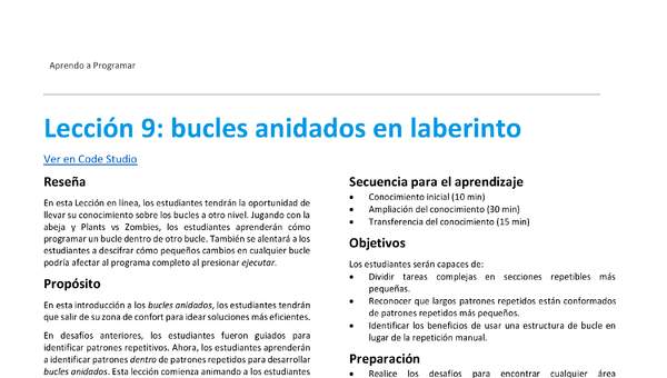 Unidad 2 - Lección 9: bucles anidados en laberinto
