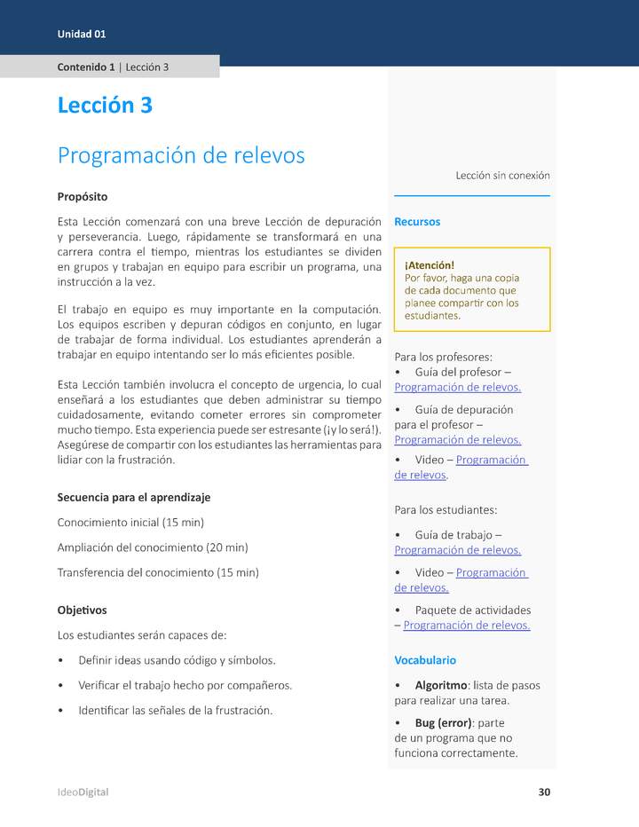 Unidad 1 - Lección 03: Programación de relevos