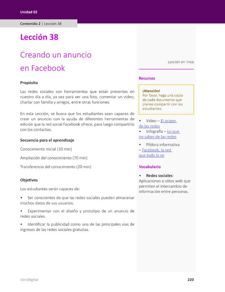 Unidad 2 - Lección 38: Creando un anuncio en Facebook