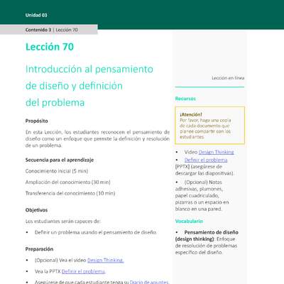 Unidad 3 - Lección 70: Introducción al pensamiento de diseño y definición del problema Unidad 3 - Lección 70: Introducción al pensamiento de diseño y definición del problema