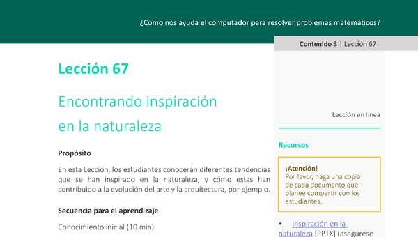 Unidad 3 - Lección 67: Encontrando inspiración en la naturaleza