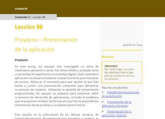 Unidad 4 - Lección 98: Proyecto – Presentación de la aplicación