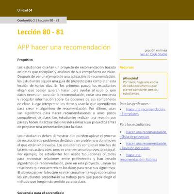 Unidad 4 - Lección 80-81: APP hacer una recomendación