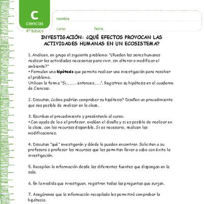 Investigación efecto actividades humanas en ecosistema Investigación efecto actividades humanas en ecosistema