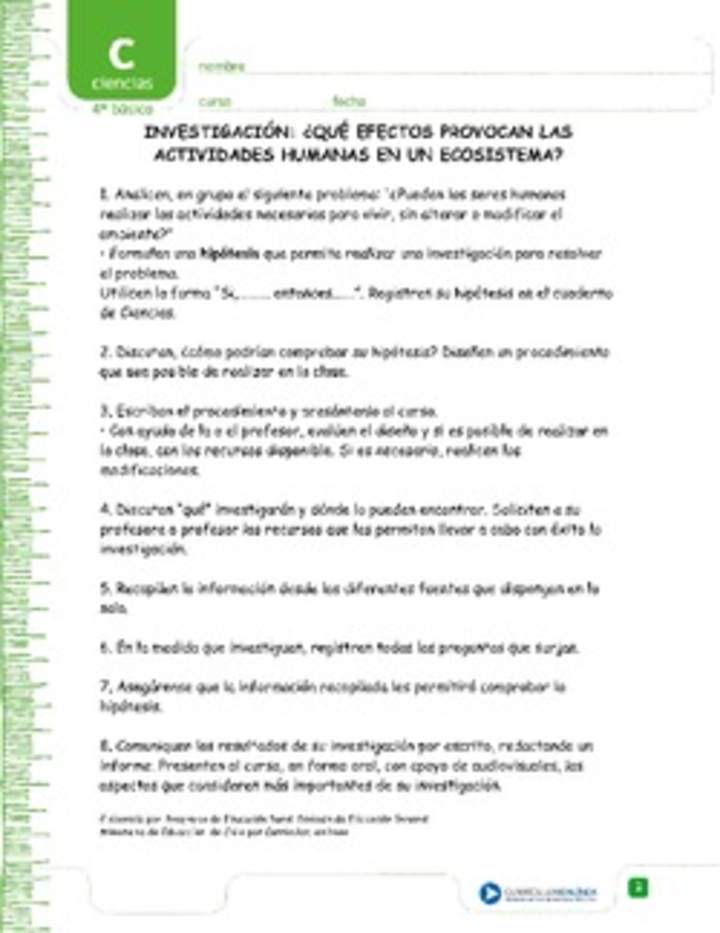 Investigación efecto actividades humanas en ecosistema Investigación efecto actividades humanas en ecosistema