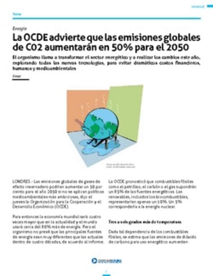 La OCDE advierte que las emisiones globales de CO2 aumentarán en 50% para el 2050 La OCDE advierte que las emisiones globales de CO2 aumentarán en 50% para el 2050