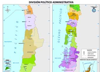 Mapa con la división política de Chile a color Mapa con la división política de Chile a color
