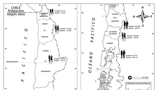 Mapa con la población de Chile según su sexo Mapa con la población de Chile según su sexo